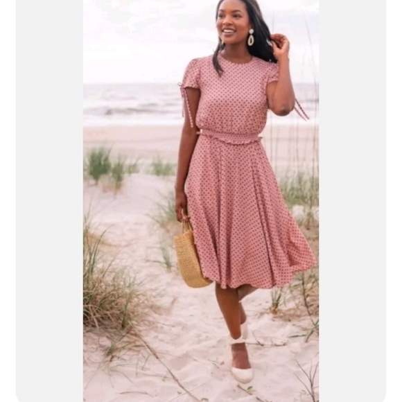 Gal Meets Glam Dresses & Skirts - Gal Meets Glam Corinne Mauve Polka Dot Cinch Waist A-line Dress Size Small